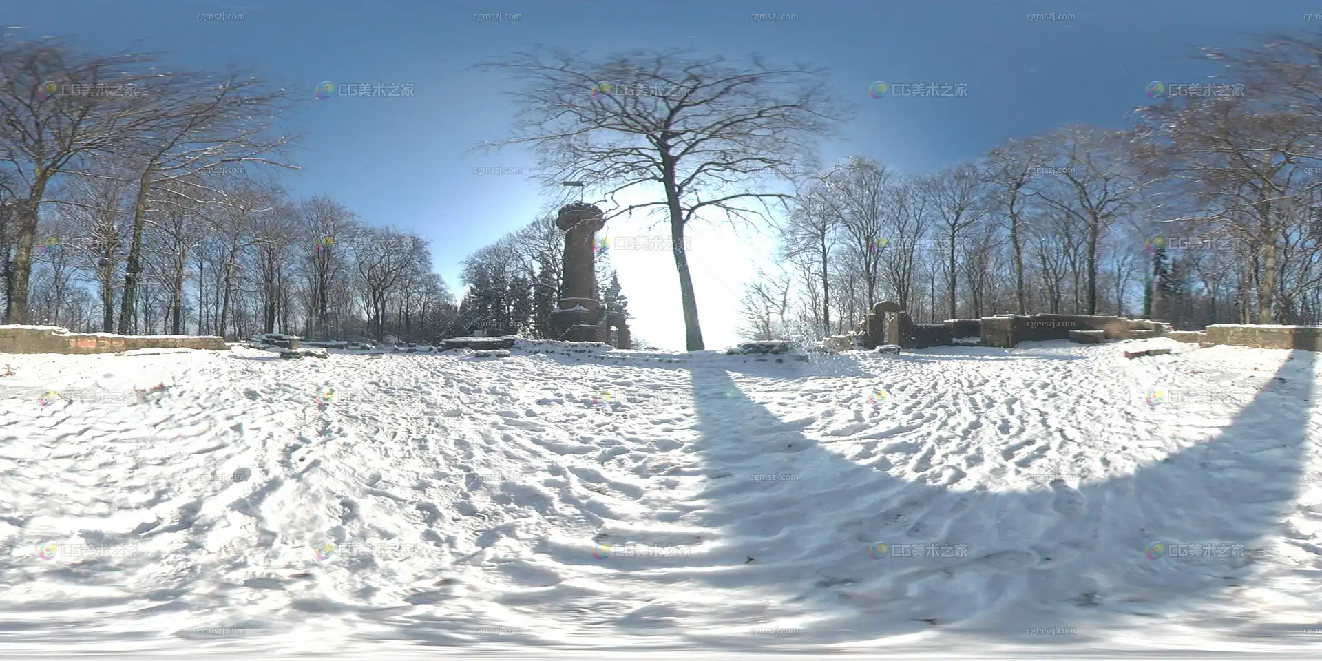 冬日雪景塔楼风景贴图