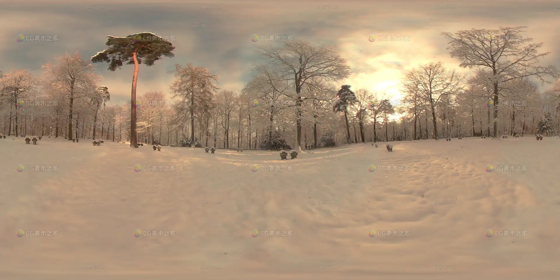 暖色调冬日雪景森林风景贴图