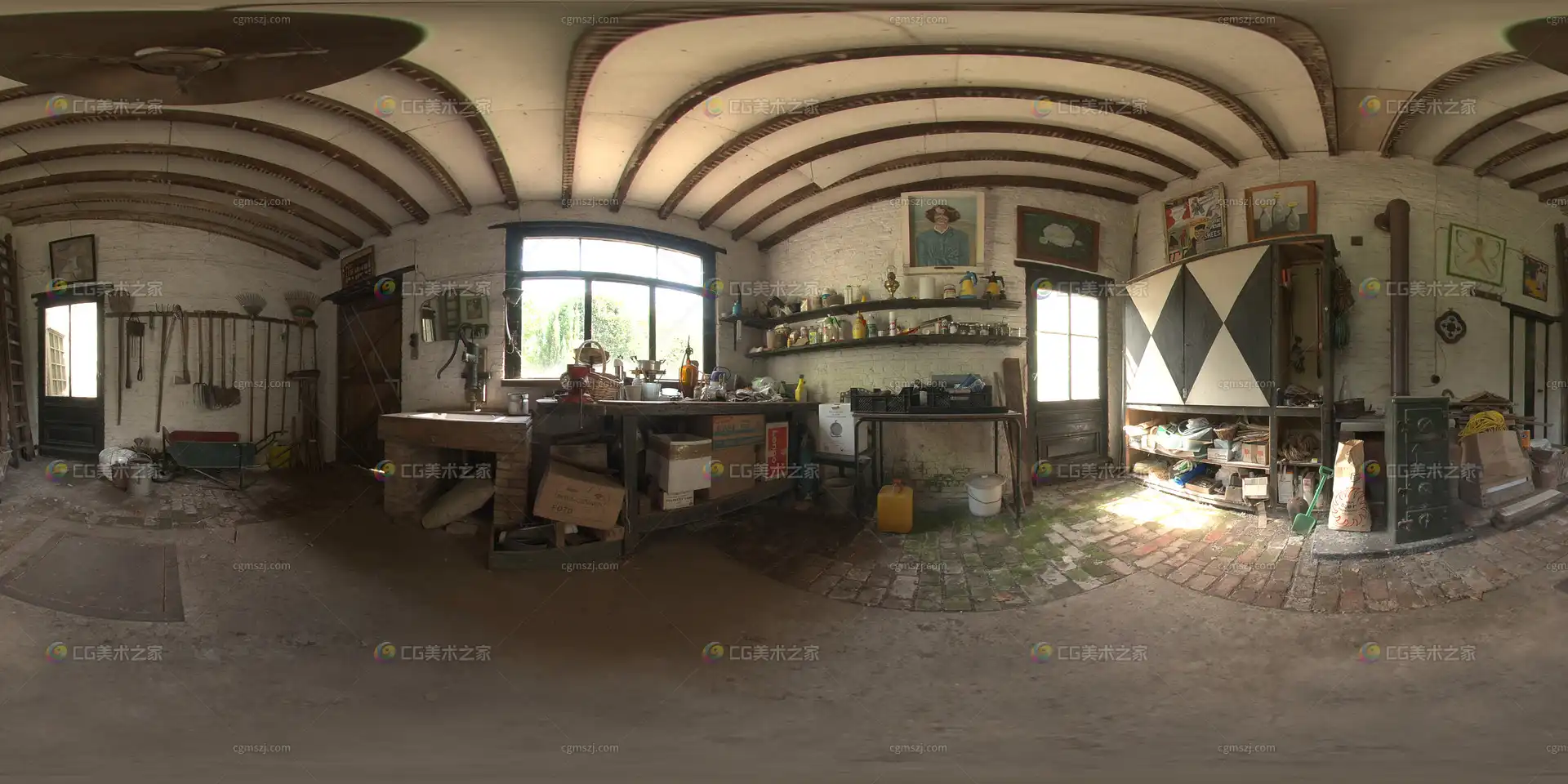 室内复古工坊全景贴图