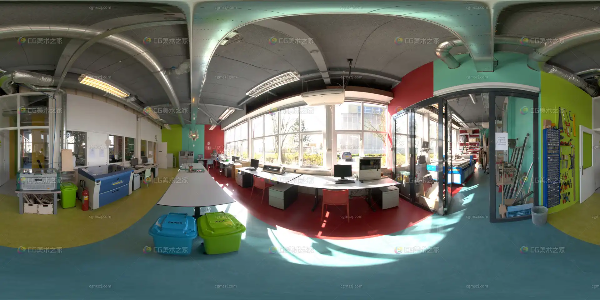 现代创客空间全景贴图