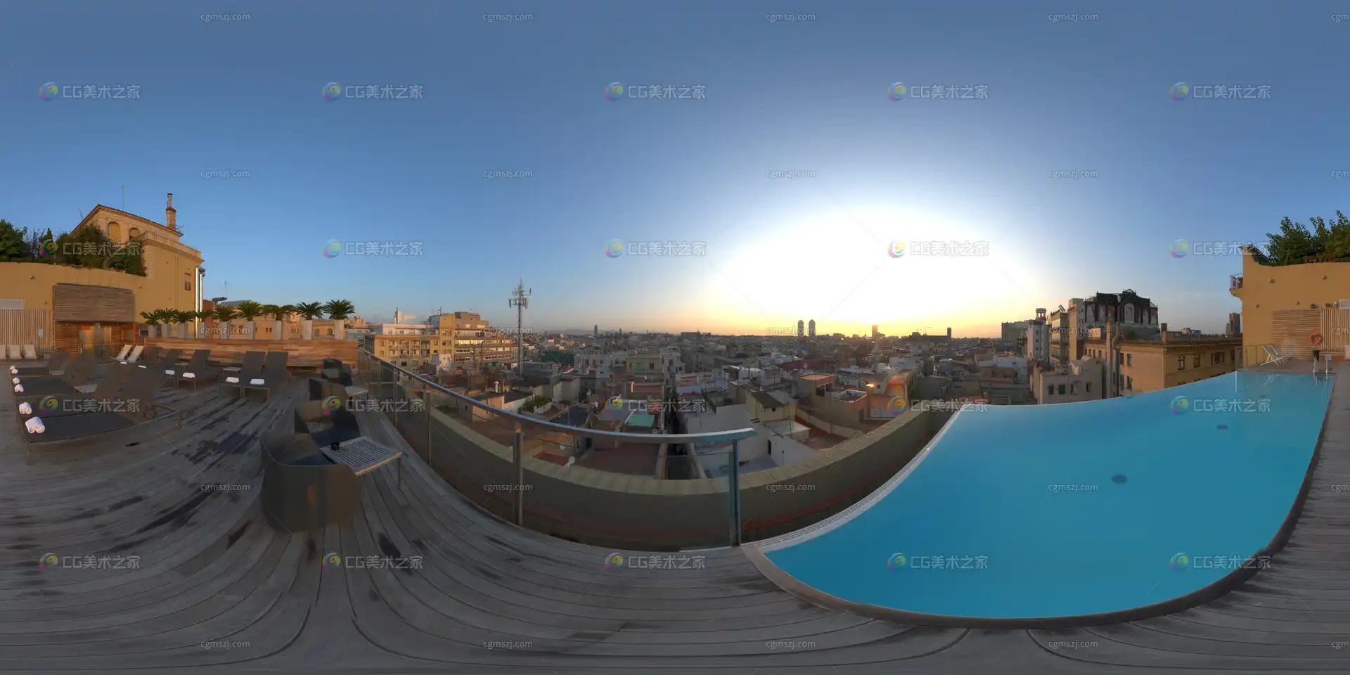 天台泳池全景贴图