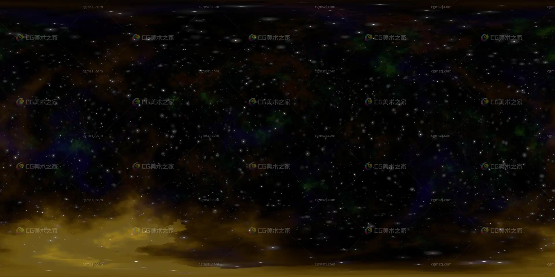 星空与橙黄色云状天体全景贴图