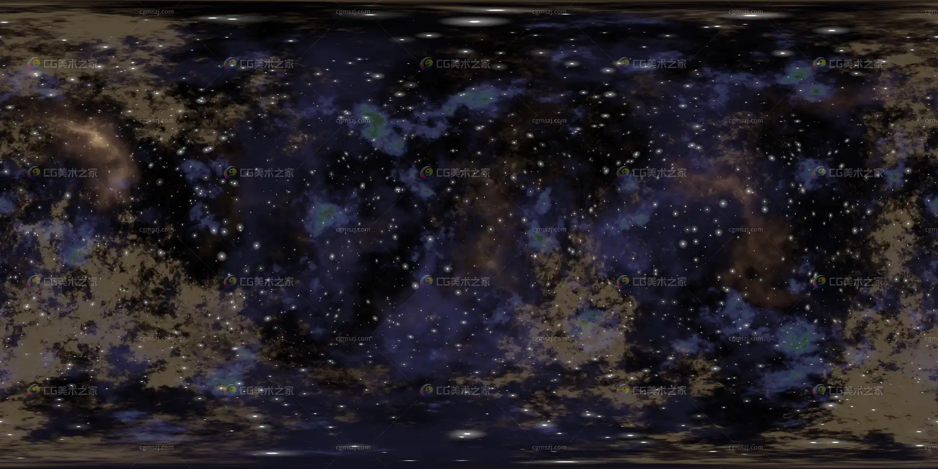 蓝紫与橙黄色星云团全景贴图