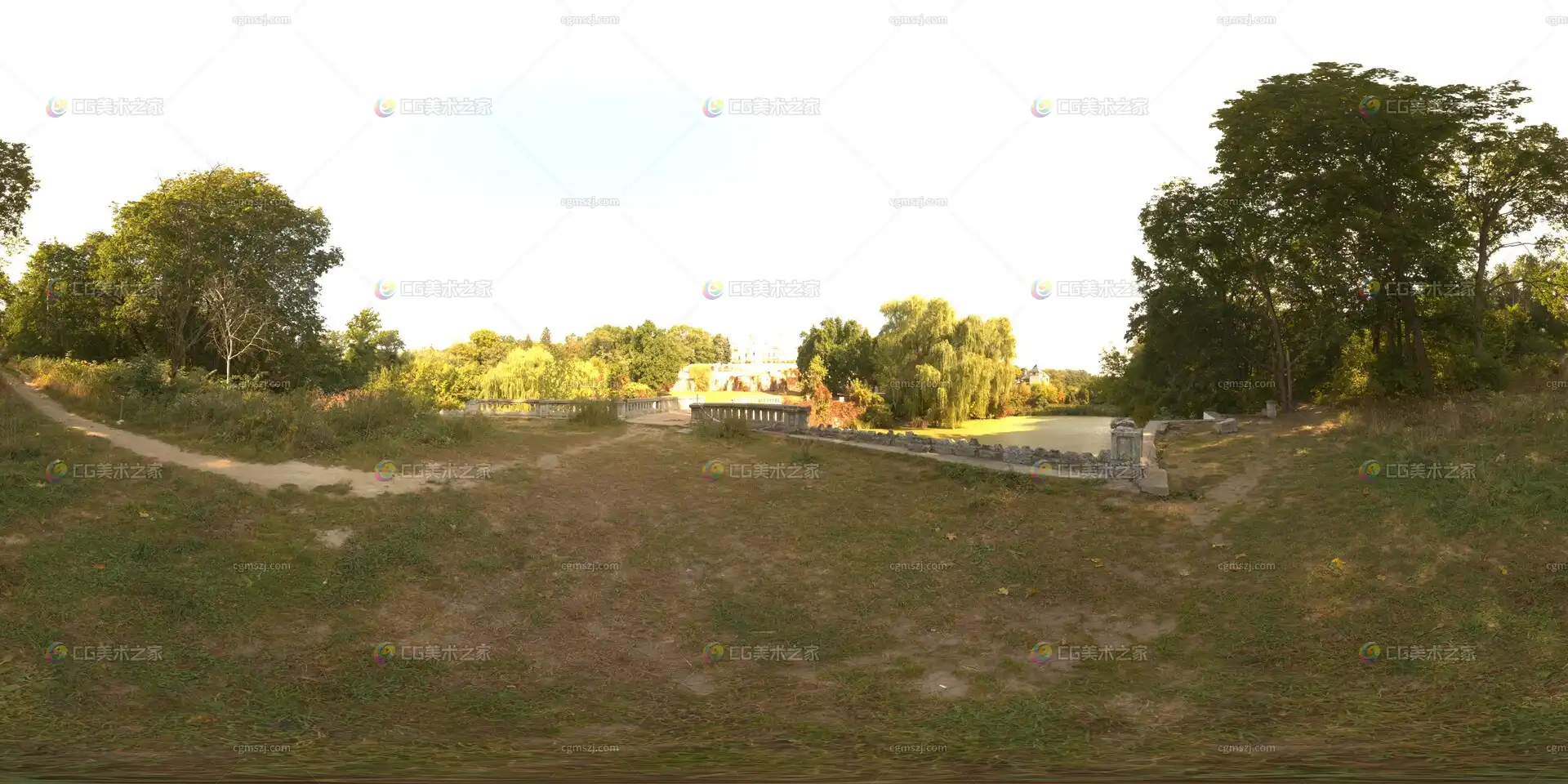 公演湖畔建筑远景贴图